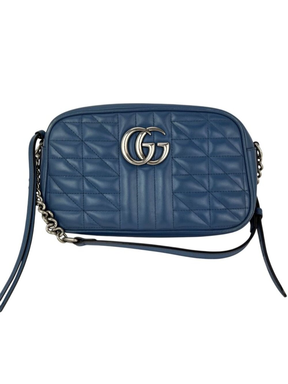 Gucci GG Marmont Small Chain Matelasse Aria Blue Leather Crossbody Bag